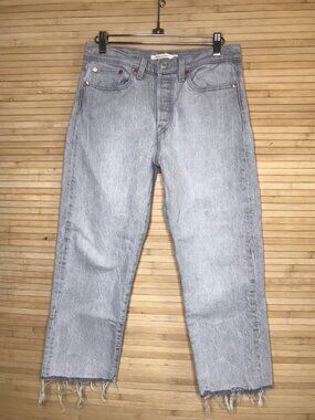 Levis big E Wedgie Straight Jeans Gray Wash sz 27 raw hem cropped crop premium